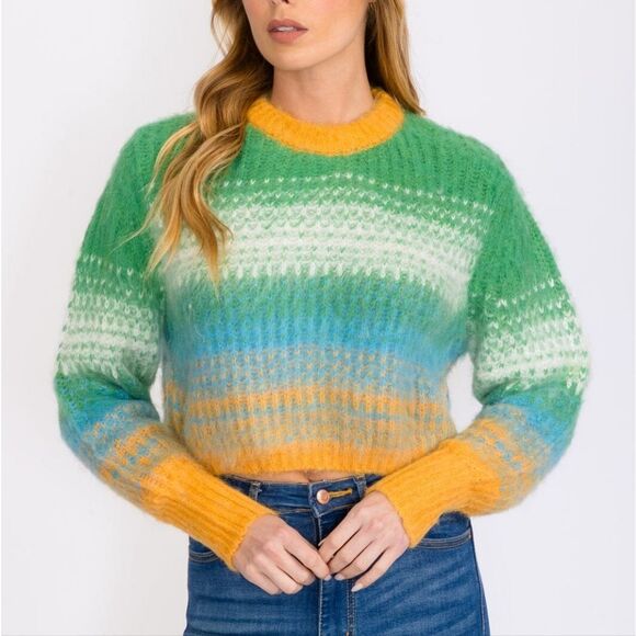 Cute Trendy LONG SLEEVES COLORBLOCK FUZZY PULLOVER SWEATER - Picture 1 of 4